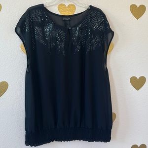 Lane Bryant 18/20 women’s black sheer top with keyhole and sequin accent